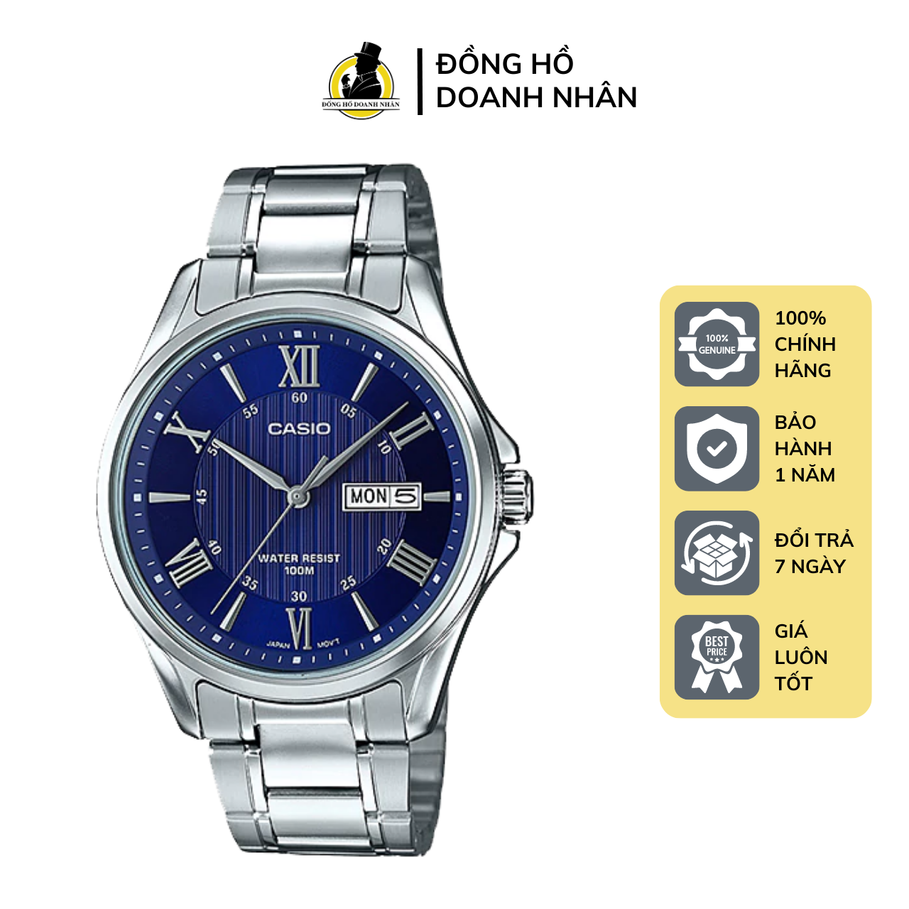 Đồng Hồ Nam Casio MTP-1384D-2A Dây Thép Kính Khoáng Size 41mm Chống Nước 100M Bảo Hành 1 Năm Tại Đồng Hồ Doanh Nhân