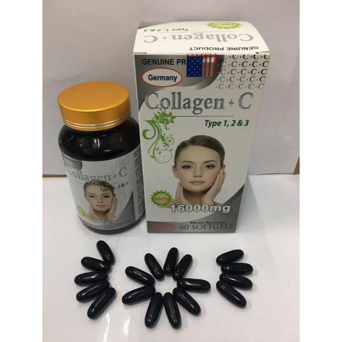 Collagen C 16000mg đẹp da, chống lão hóa, mờ thâm, trắng da Hộp 60 viên lọ