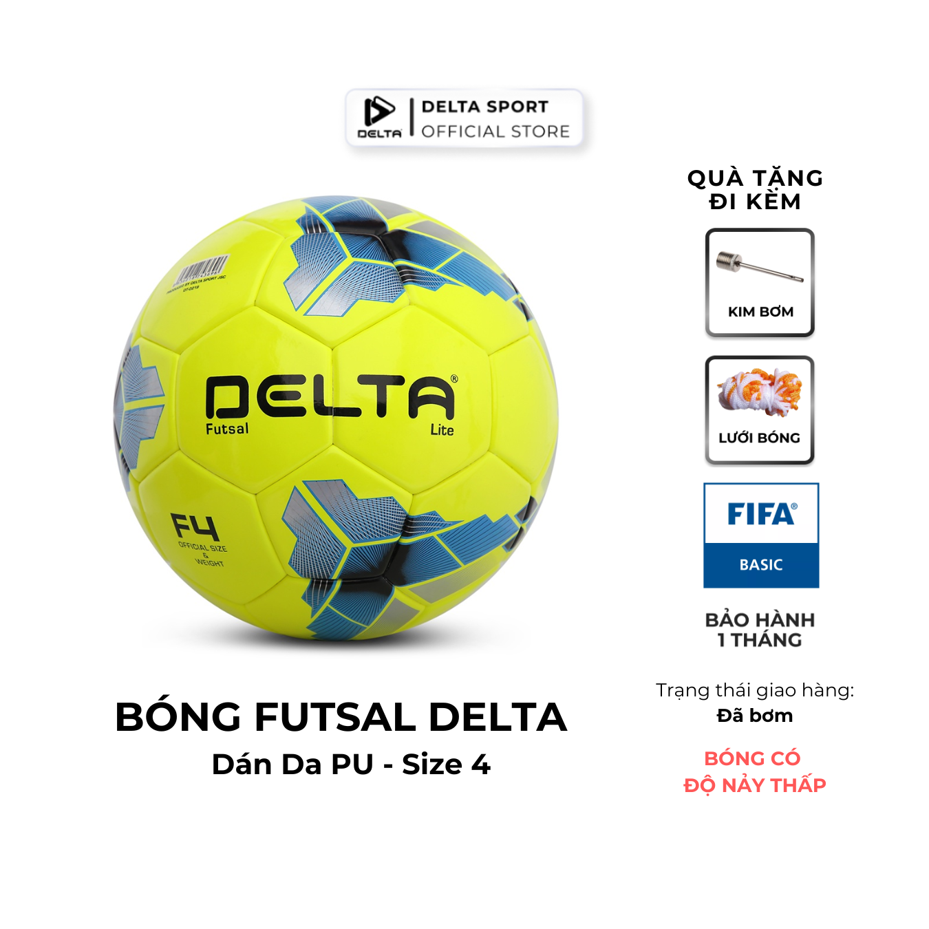 Bóng Đá DELTA FUTSAL Lite Size 4 Da PU Dán Ép Nhiệt Chơi Trên Sân 5 Cỏ Nhân Tạo, Trong Nhà 3696-4D
