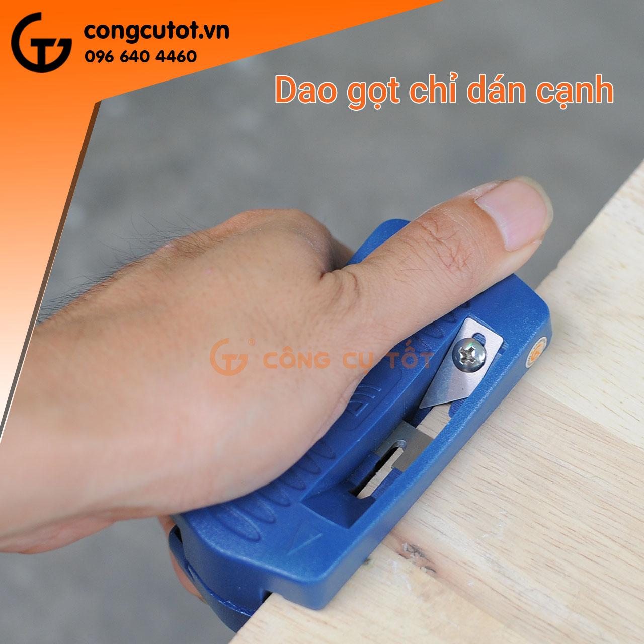 Dụng cụ gọt chỉ nẹp nhựa dán cạnh đồ gỗ công nghiệp có thể vừa gọt chỉ, vừa phay 45 độ Thiết kế của dao rất thuận tiện để thi công trên ván gỗ veneer, laminate
