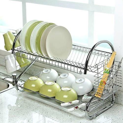 Kệ úp bát 2 tầng chữ S- Giá để bát đũa 2 tầng bằng inox- Kệ nhà bếp