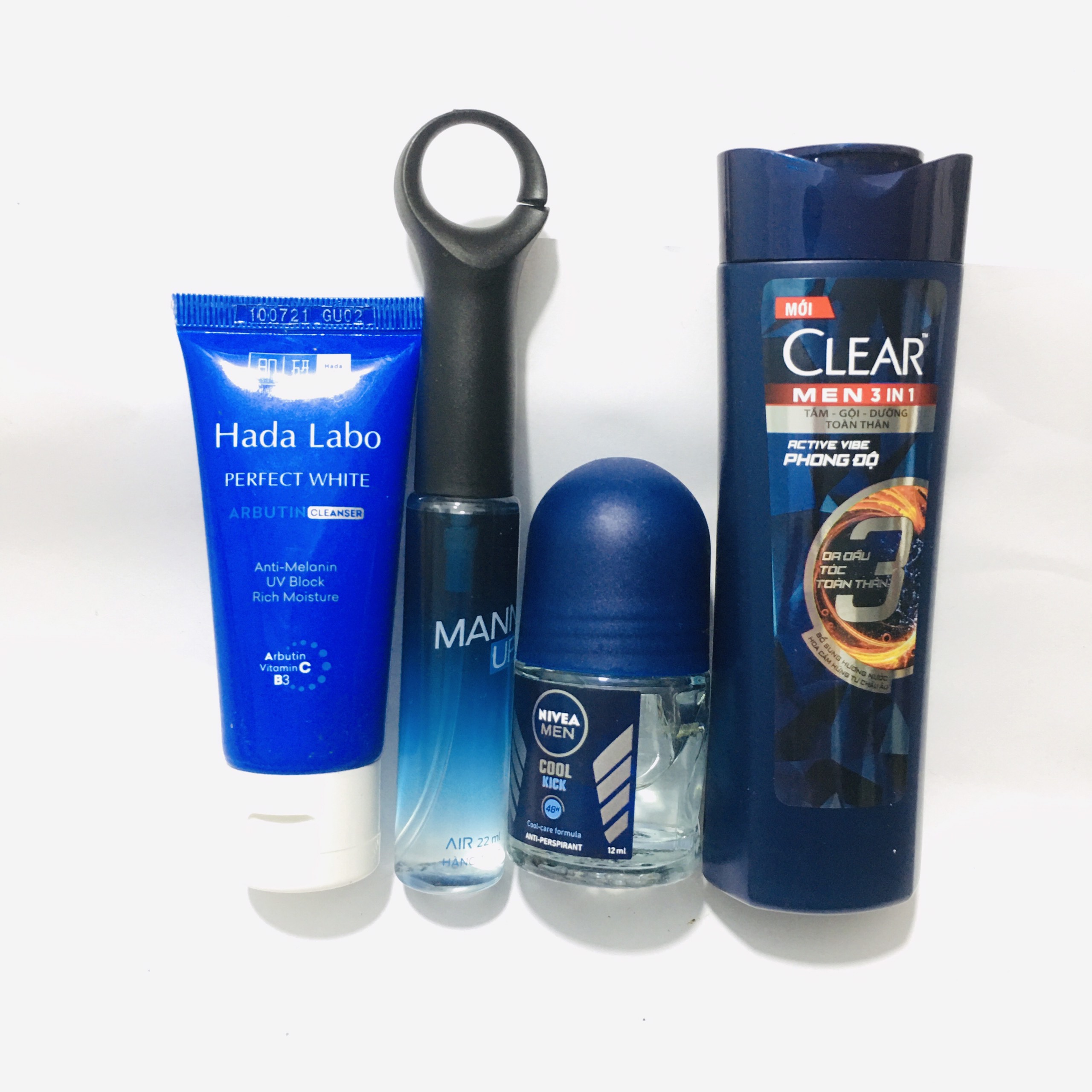[HCM]Mua trọn bộ 4 món dành cho nam - Tặng 5 gói dầu gội clear 6g gồm: 1 chai xịt nước hoa xmen mannup 22ml+1 sữa rửa mặt hada 25g+1 chai lăn nivea 12ml+1 chai dầu gội đầu clear men 70g