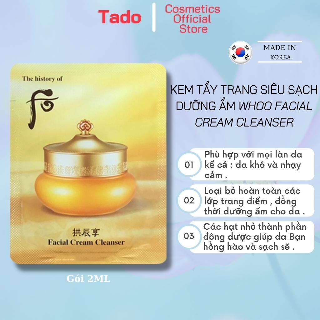 Combo 5 gói kem tẩy trang siêu sạch dưỡng ẩm Whoo Facial Cream Cleanser gói 2ml - chống lão hóa giảm mụn - Tado Cosmetics Store