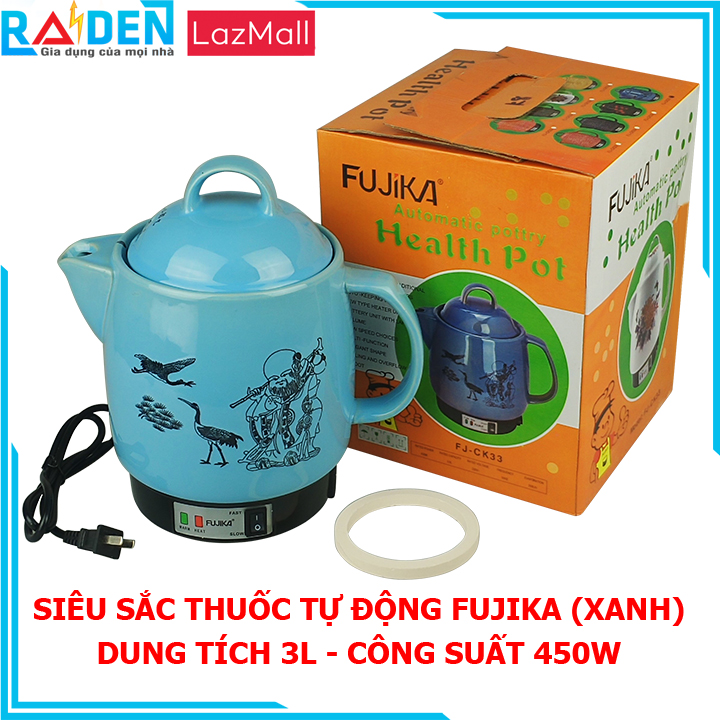 Ấm Sắc Thuốc 3L Tự Động Fujika Gốm Sứ Bát Tràng Lòng Ấm Tráng Men Chịu Nhiệt Cao- Hàng Chính Hãng