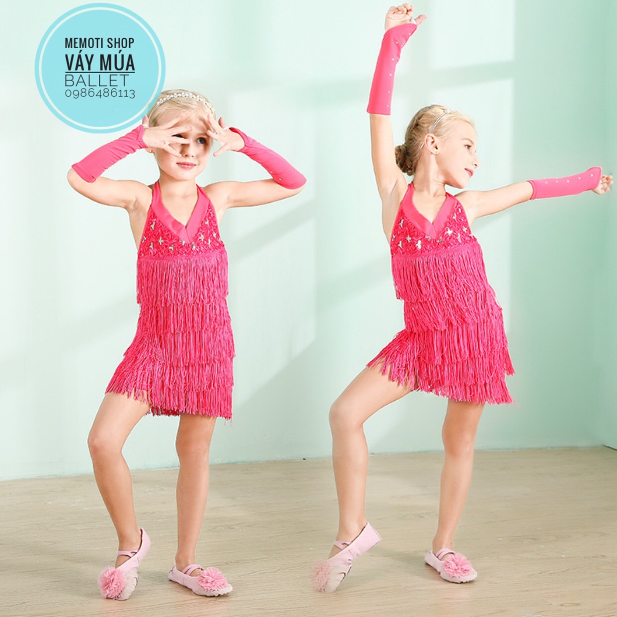 Bộ dance khiêu vũ tua rua hồng bé gái