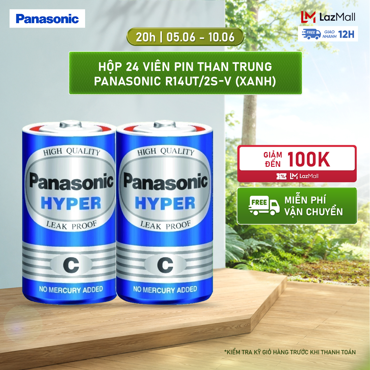 Hộp 24 viên Pin Than Trung Panasonic R14UT/2S-V (Xanh) - Hàng Chính Hãng