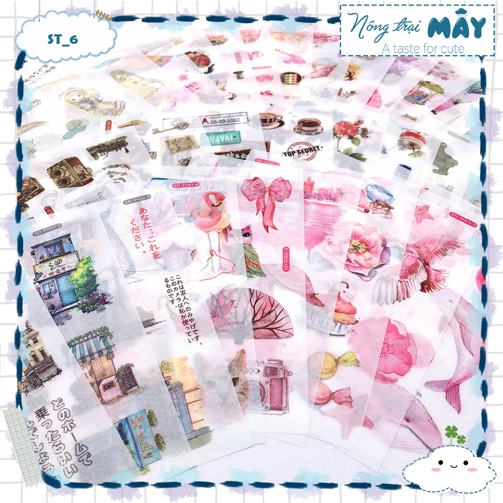 [35 phân loại]Sticker (hình dán) SET 6 TẤM nông trại mây nhiều chủ đề trang trí sổ, album, nhật ký, lưu bút, góc học tập trang trí sổ,dán mũ nhiều kiểu dáng làm bullet journal,dán scrapbook ,dễ thương cute dành cho mọi lứa tuổi