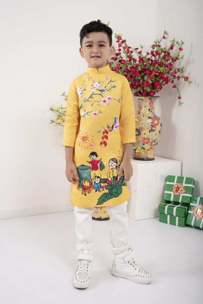 Áo dài cách tân bé trai cao cấp Áo dài tết cho bé trai ADBT011 cho bé từ 1 2 3 4 5 6 7 8 9 tuổi nặng từ 8 10 15 20 25 30 kg