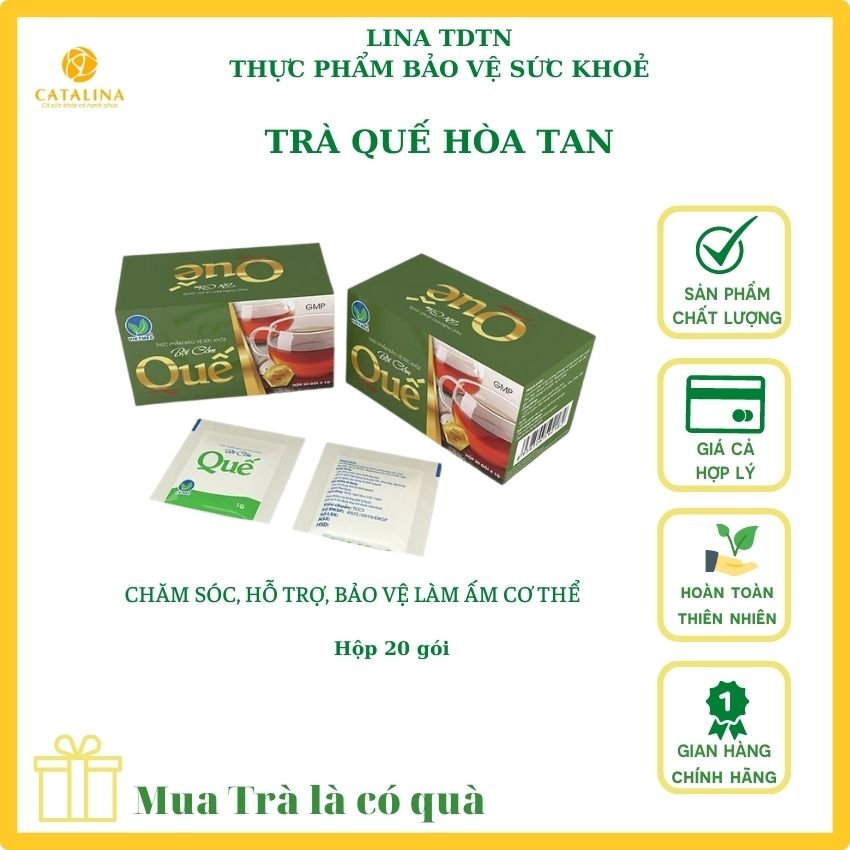 [Tặng quà] Trà Quế hòa tan, Làm ấm cơ thể, hợp mùa thu đông, kích thích tiêu hóa, trà cốm quế thơm ngon, vị tự nhiên, hộp 20 gói, Lina TDTN LN03. Tặng kèm quà trang trí siêu xinh xắn
