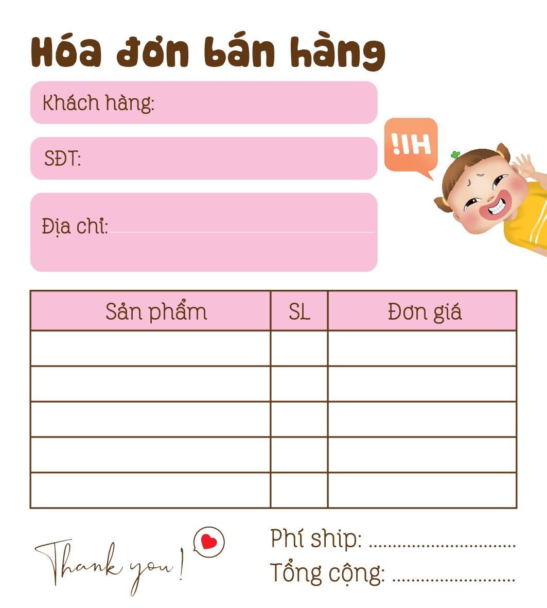 [ Hàng Sẵn ] Hóa Đơn Bán Hàng Mini 1 Liên Dễ Thương Quỳnh Aka