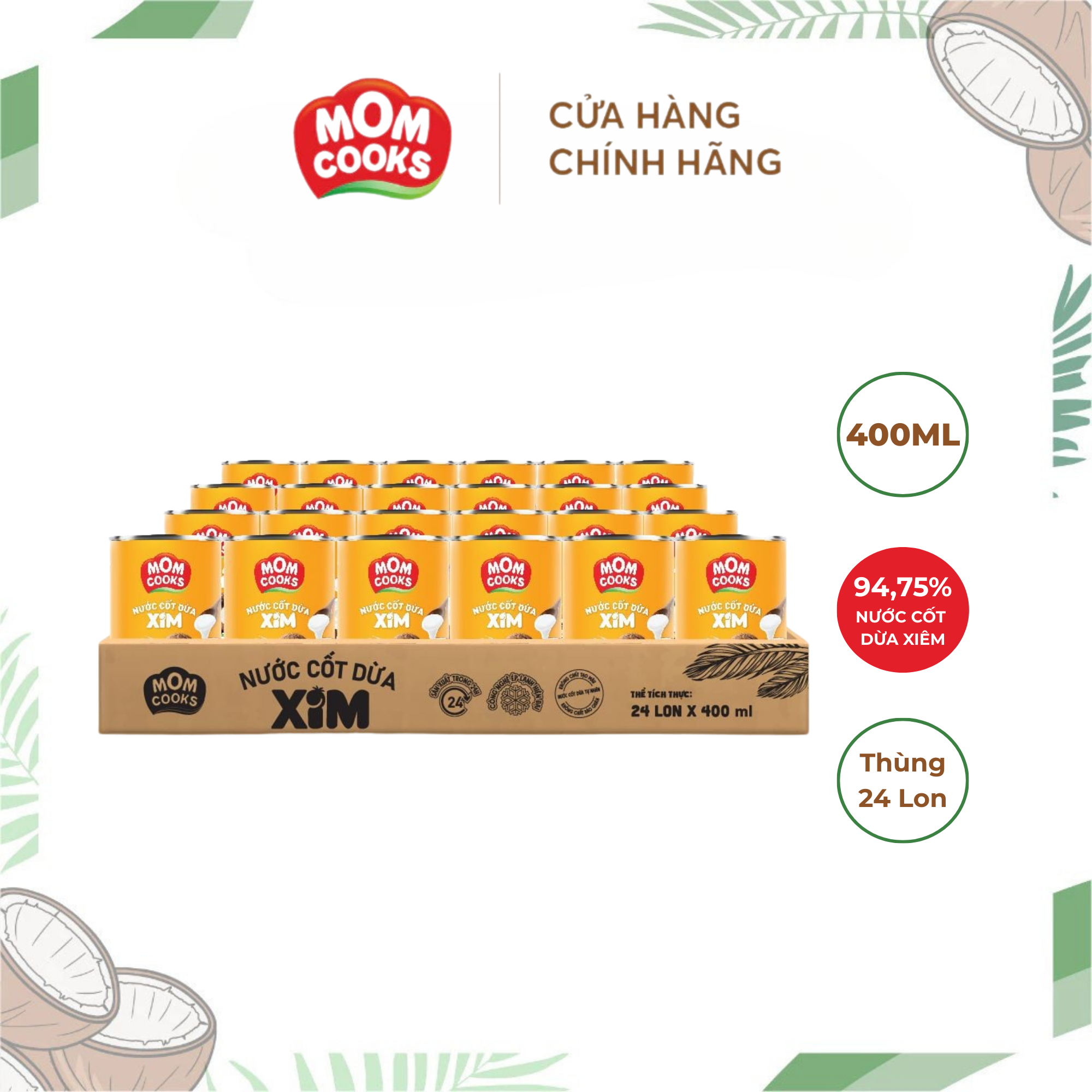 Khay 24 lon Nước cốt dừa Mom Cooks 400ml/lon