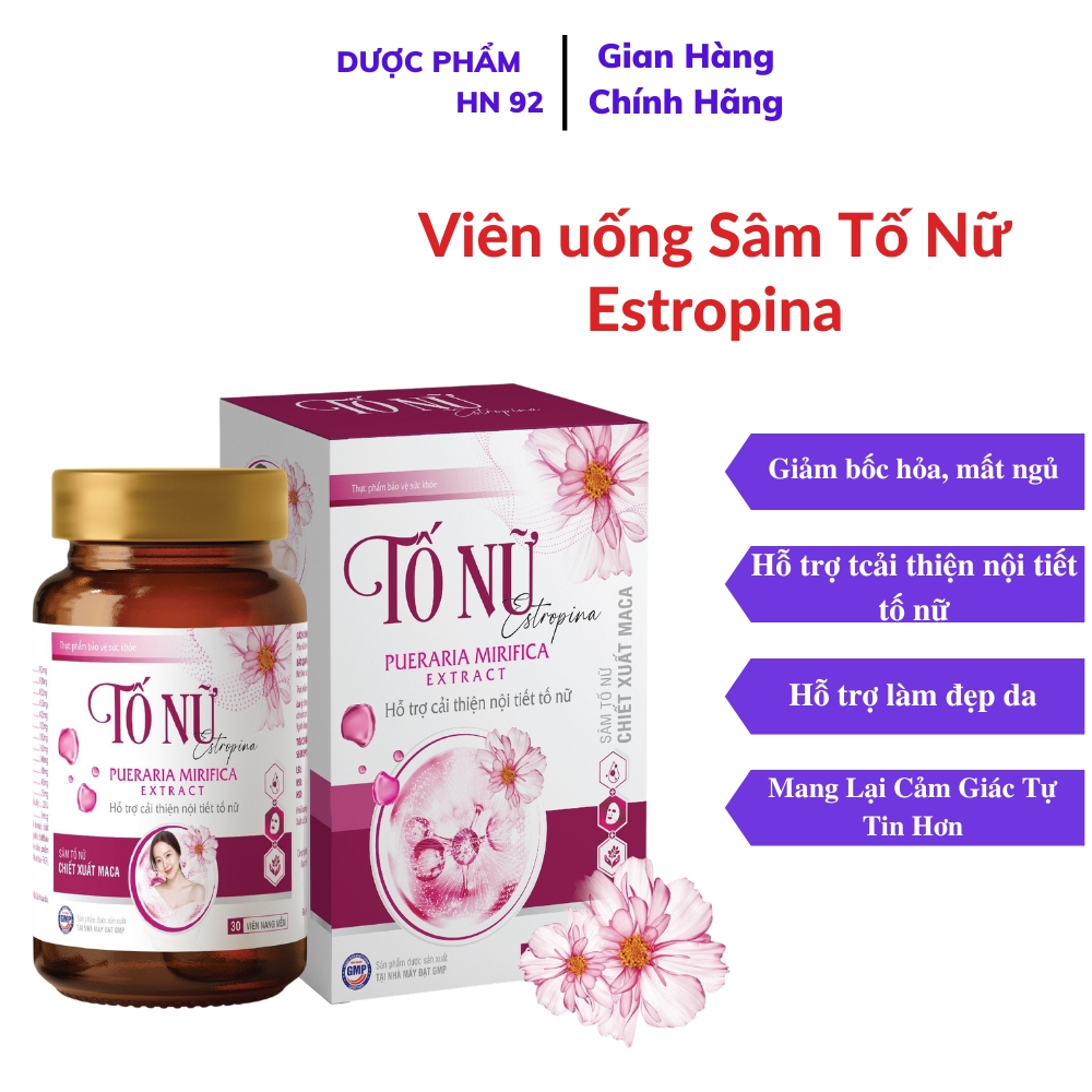 Viên Uống Sâm Tố Nữ Estropina Hỗ trợ cải thiện nội tiết tố nữ, Làm đẹp da Duocphamhn92 Hộp 30 Viên
