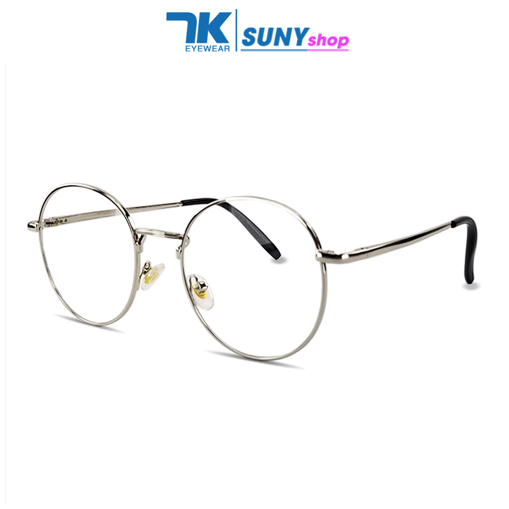 Gọng kính cận nữ, nam mắt tròn kim loại màu đen, vàng, bạc 7K3126. Tròng kính giả cận chống nắng, chống tia UV, lắp tròng cận 0.00 đến 6 độ