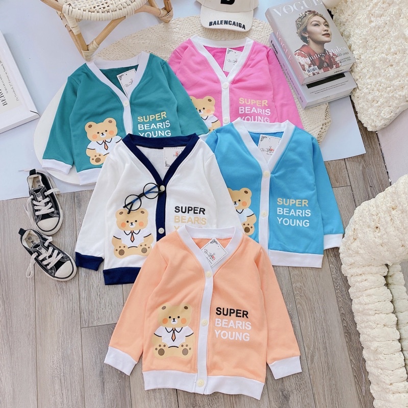Áo khoác cổ chữ v chất nỉ da cá cho bé trai bé gái 7-19kg.