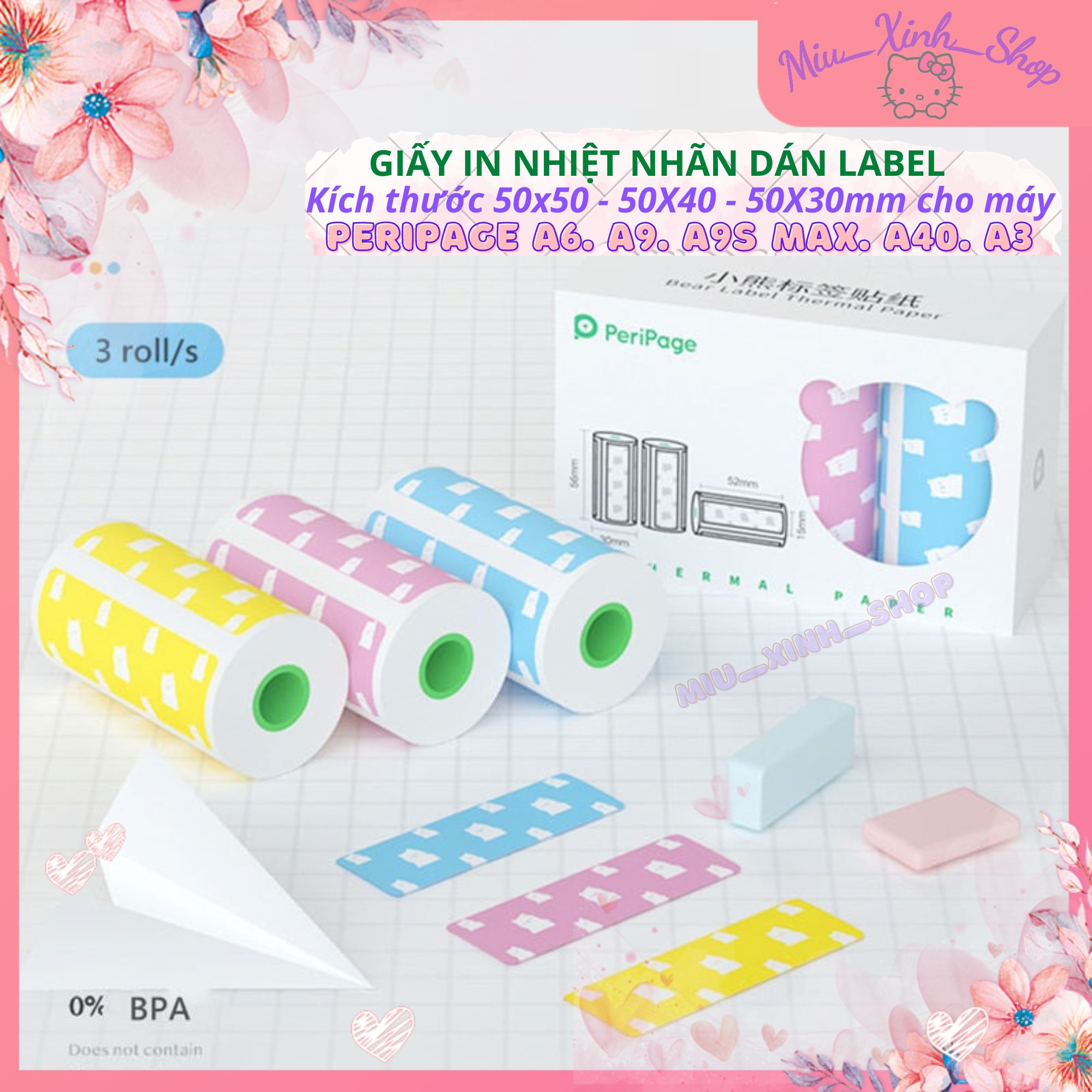 Tất cả giấy in nhiệt nhãn dán label ❤ kích thước 50*15mm ❤ 50*30mm ❤ 50*40mm ❤ 50*50mm ❤ chuyên dụng cho máy Peripage A6 - A6s - Q7 - Q7 pro - A3 - A9 - A9s - A9 pro - A9 max - A9s max, poooli L1, L2, L3, paperang p1, p2, p2s...