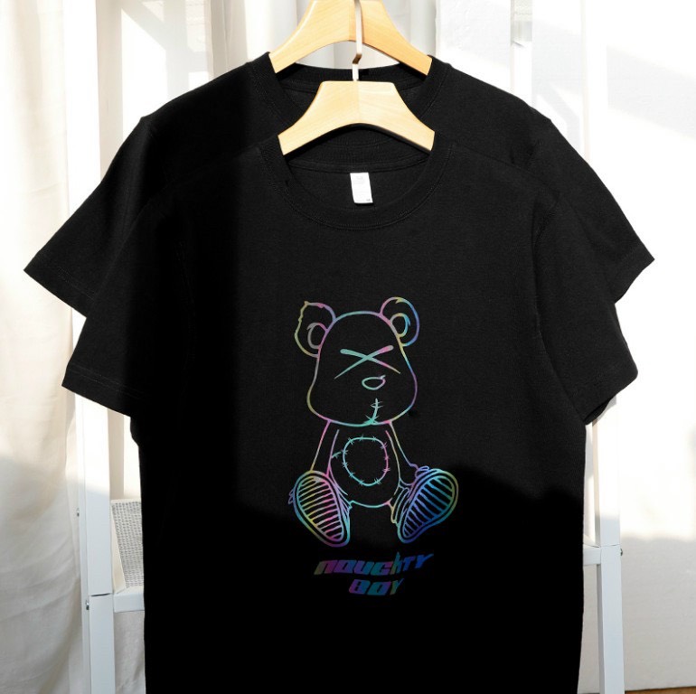 Áo thun nam nữ tay lỡ Gấu X phản quang vòng cotton cao cấp mát tay full size 2 màu đen trắng kiểu dáng Hàn Quốc unisex