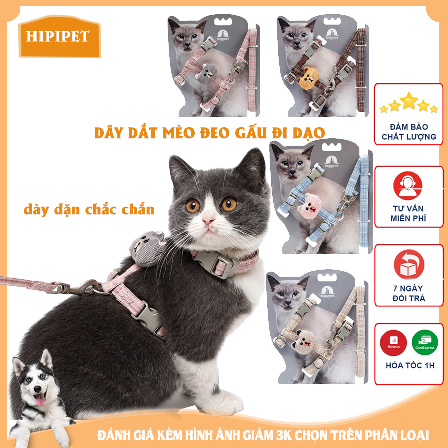 Dây dắt mèo đi dạo chú gấu đáng yêu đủ màu sắc