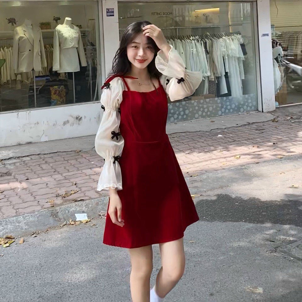 Váy Đầm Công Sở Cổ Tim Tay Loe Thanh Lịch Trẻ Trung LZD10421  Hàng Quảng  Châu Cao Cấp