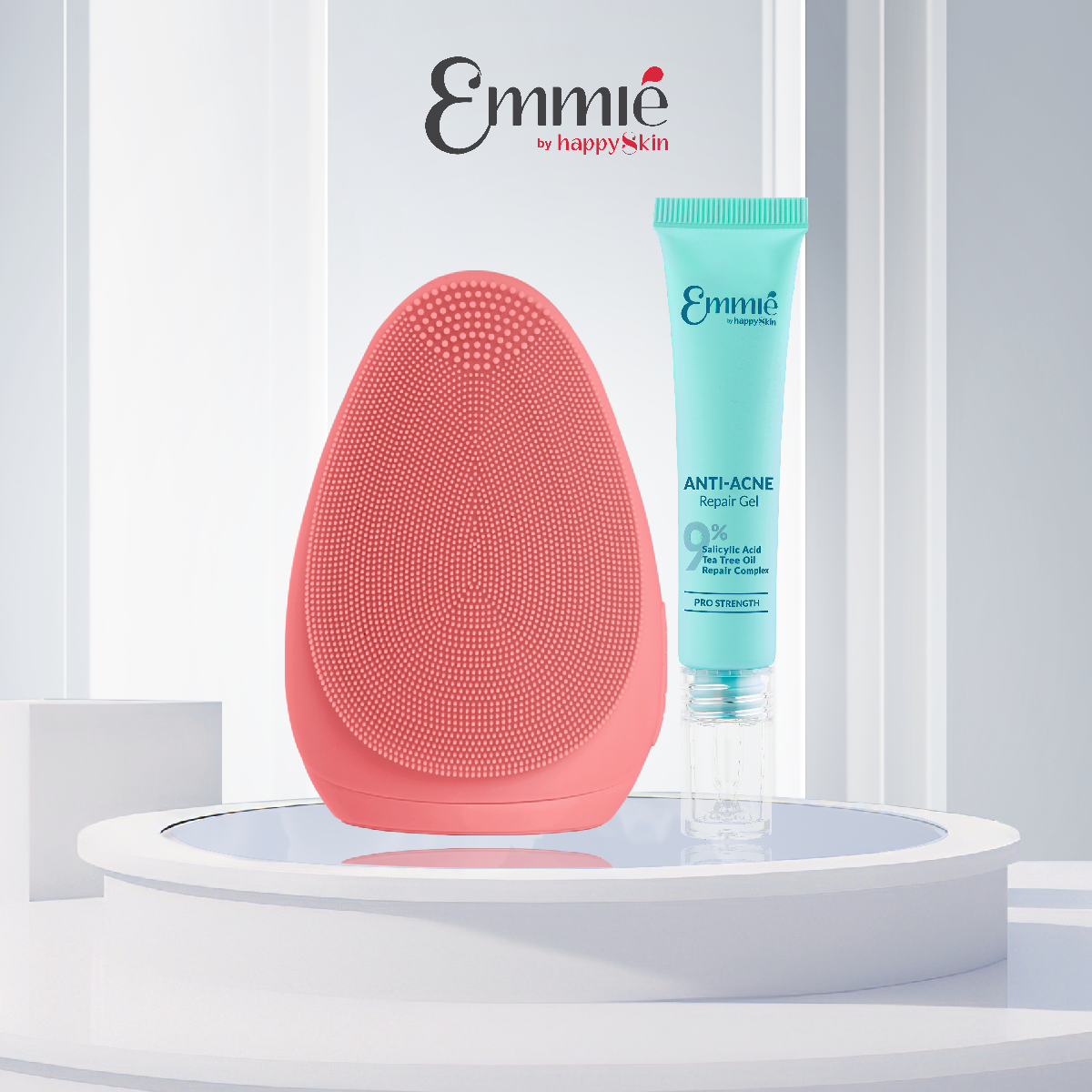 Combo loại bỏ mụn: máy rửa mặt emmié premium facial cleansing brush - đạt chứng nhận fda + 1 gel giảm mụn cấp tốc 3 tác động 12ml