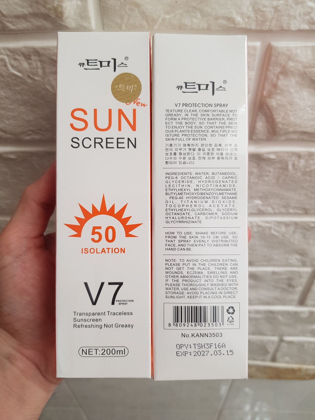 Chai xịt chống nắng v7 sun screen 200ml không thấm nước