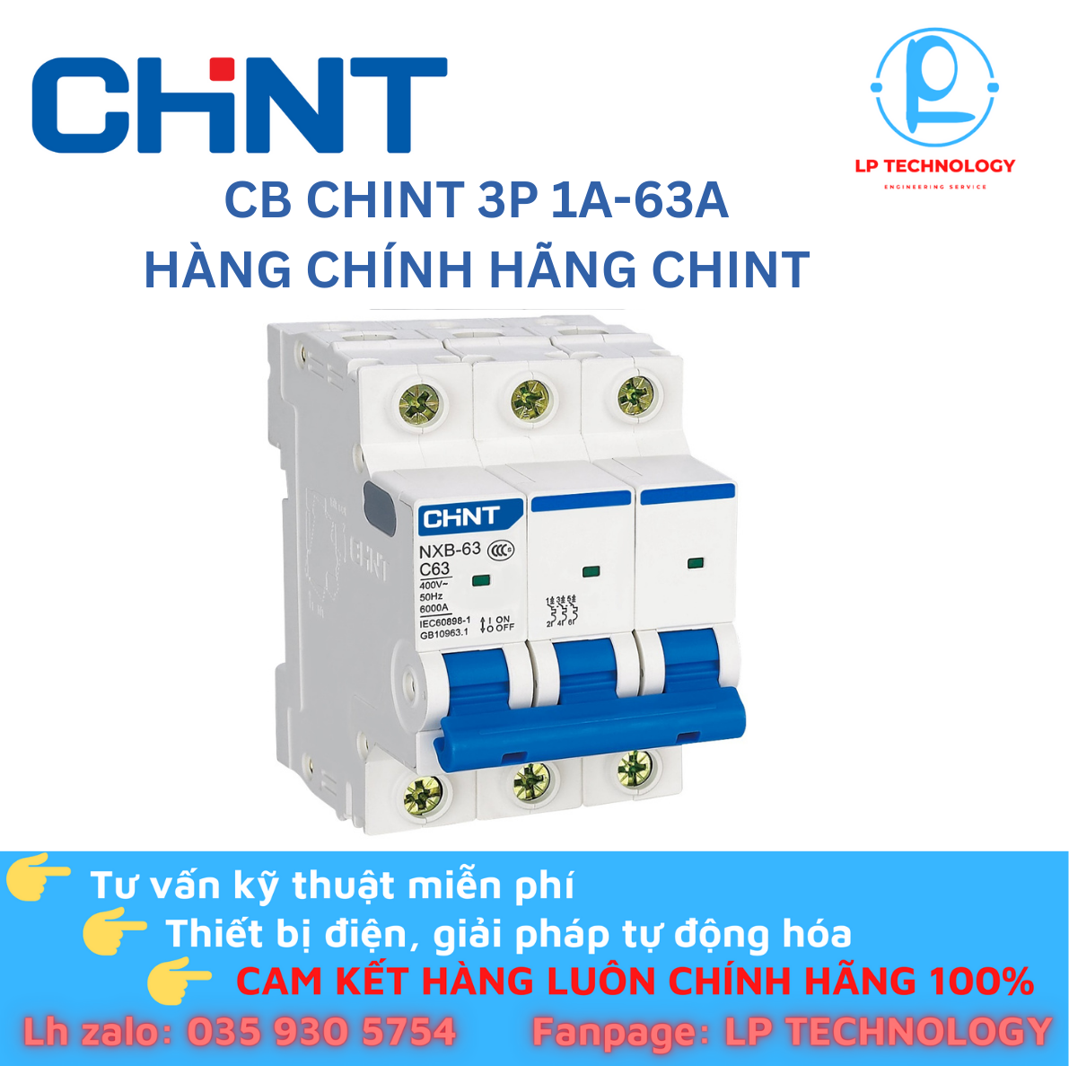 Cầu dao cb chint 3p chính hãng - 6a-10a-16a-20a-25a-32a-40a-50a-63a