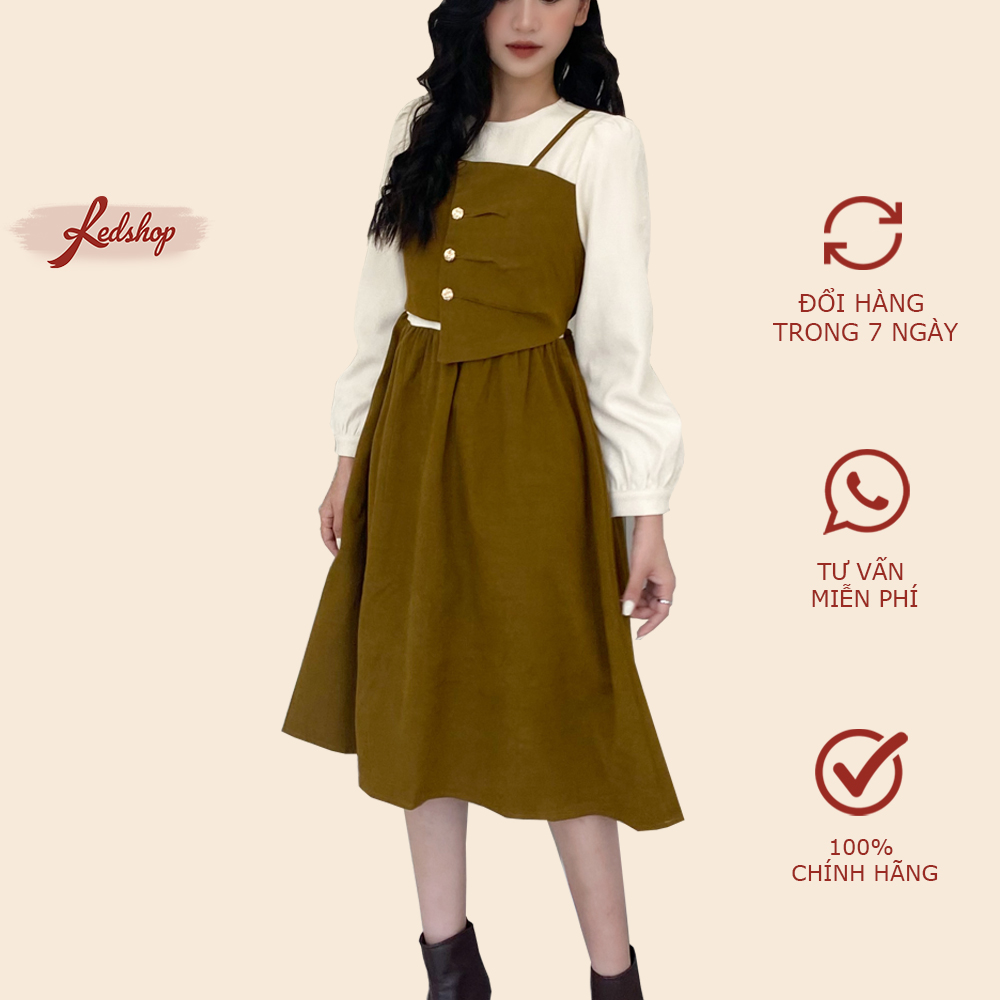Set váy nhung tiểu thư phong cách Hàn Quốc Red Shop 29969