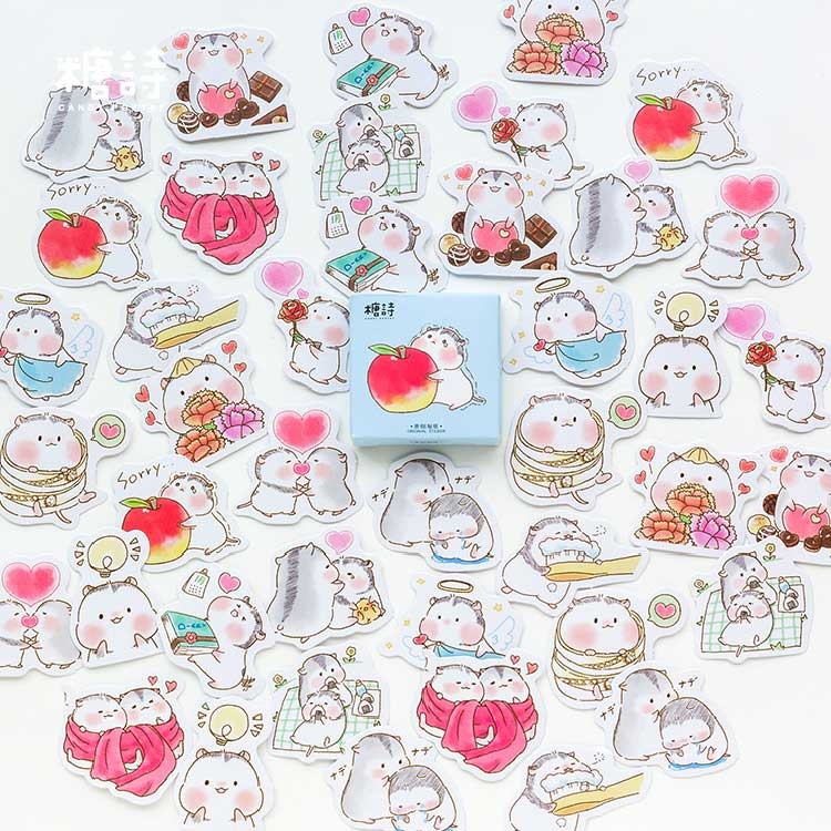 Hộp 45 miếng Sticker hình động vật ú siêu cute, Set nhãn dán nhiều hình animal trang trí sổ tay, Hộp mini đồ chơi hình dán động vật cute
