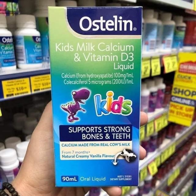 Canxi & Vitamin D3 Ostelin dạng nước cho bé 90ml - Kids Milk Calcium & Vitamin D3 Liquid Ostelin
