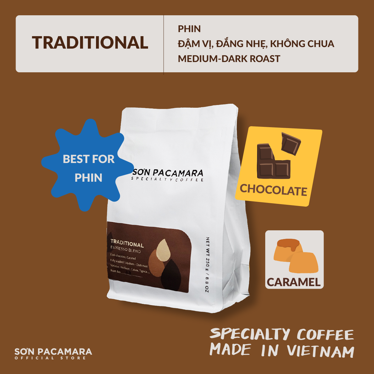 Cà Phê Pha Phin Traditional Đậm Vị Không Chua - Arabica Đà Lạt Chất Lượng Cao - Phù Hợp Phin - Rang Đậm Không Cháy Khét