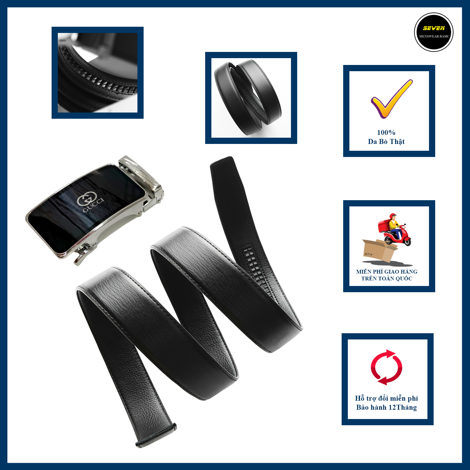 Dây nịt - thắt lưng nam da bò thật 100% - da bò bảo hành 12t