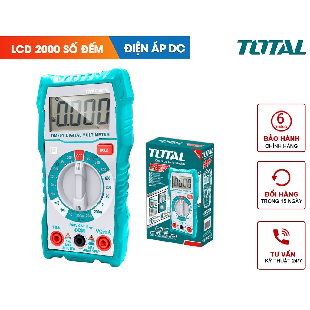 Đồng hồ đo điện vạn năng total tmt460012 màn hình lcd 2000 số đếm, đo ac/dc đến 600v, 10a, 20mω, bh 6 tháng tools and hardware