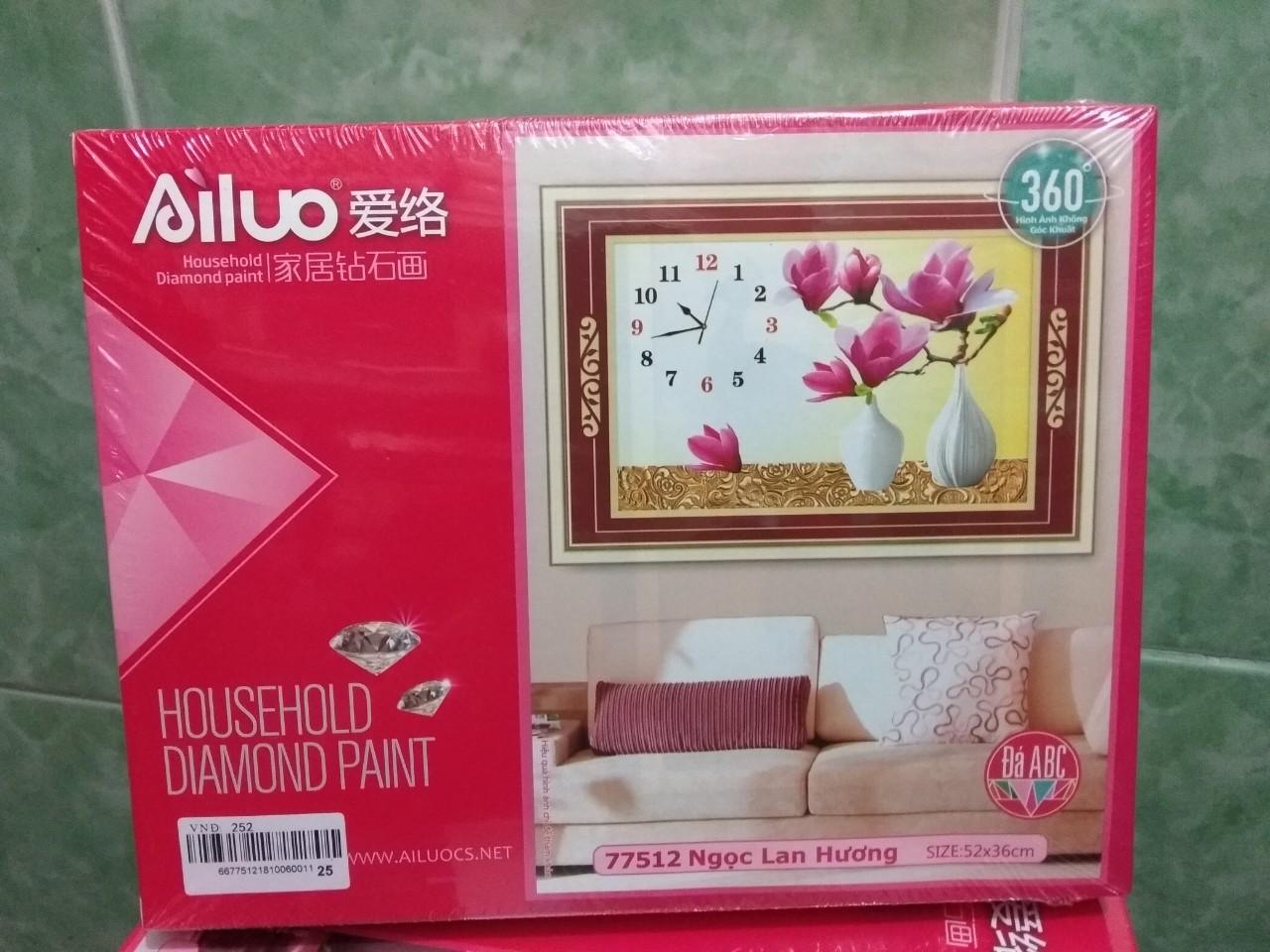 Tranh đính đá đồng hồ hoa ngọc lan 77512