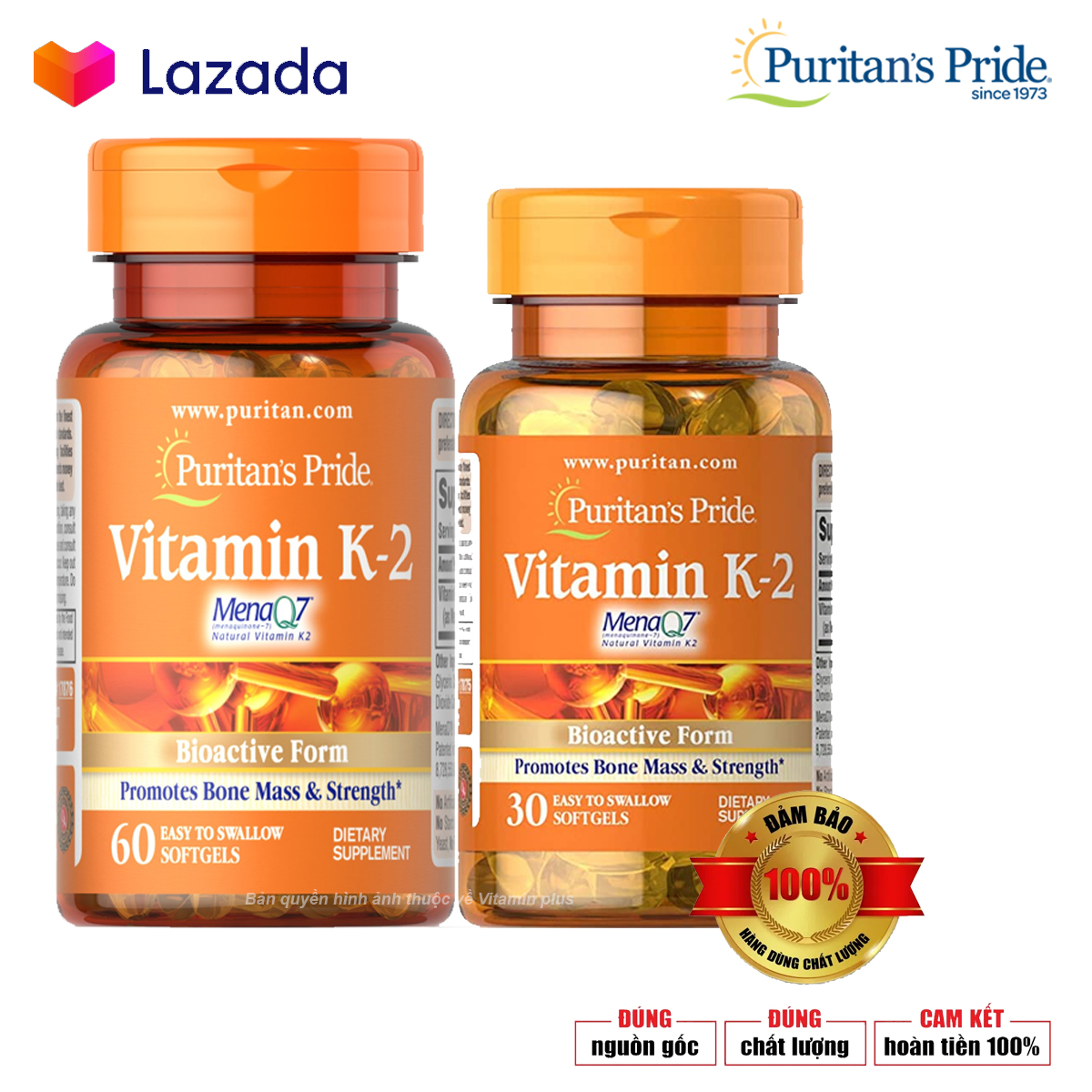 Viên uống hỗ trợ máu đông, chắc xương, đẹp da Vitamin K2 30-60 viên nang mềm dễ hấp thụ gấp 10 lần Puritan's Pride