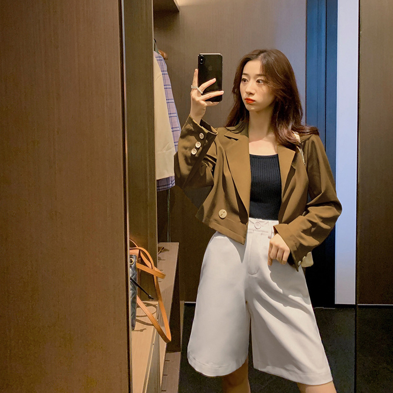 Áo vest tay dài dáng ngắn khuy cài phong cách retro