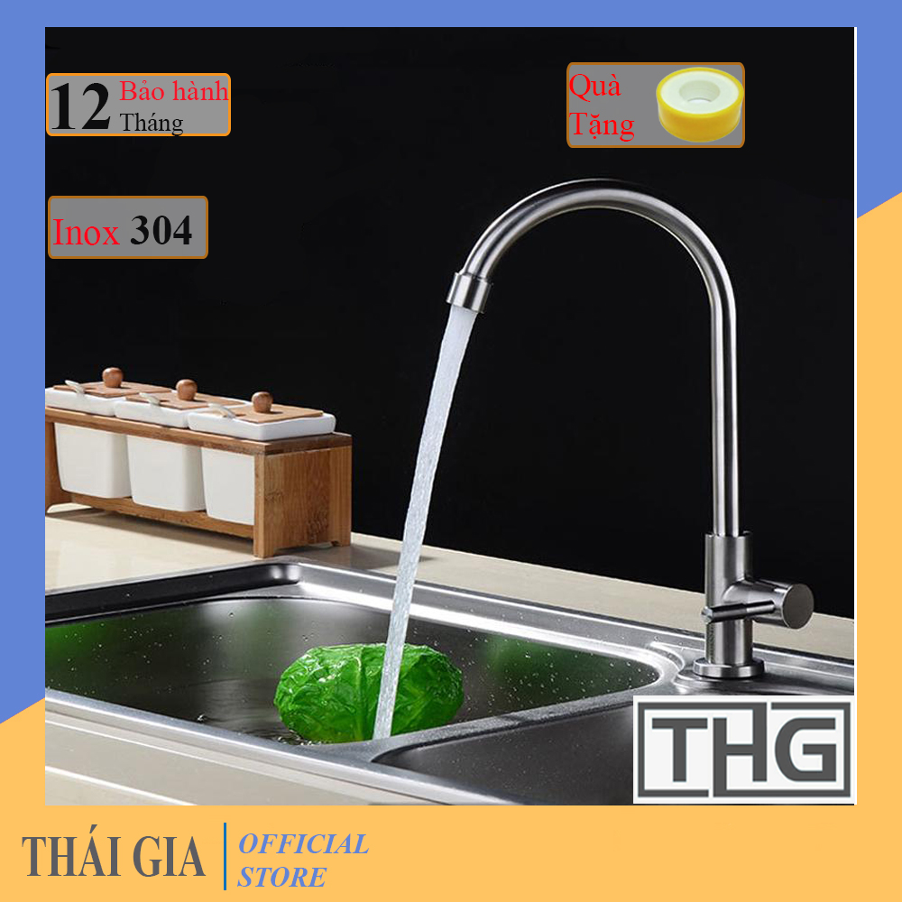 Vòi rửa chén lạnh,vòi rửa bát xả lạnh tăng áp Inox 304 Dáng Tròn - Tặng dây cấp lanh + băng tan-Bảo hành 12 tháng