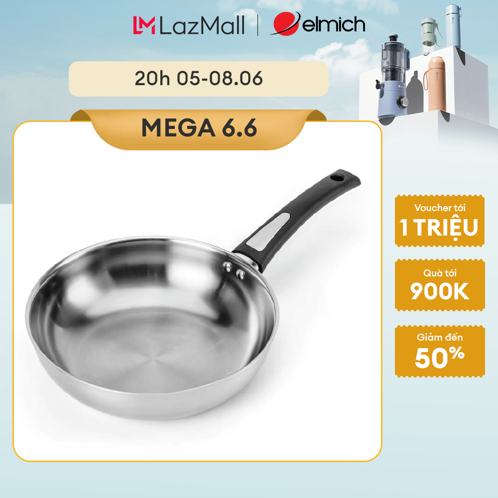 (Chỉ 20.06)Chảo xào sâu lòng inox 304 trimax 3 lớp nguyên khối Elmich 2842 size 20cm, 26cm, 28cm
