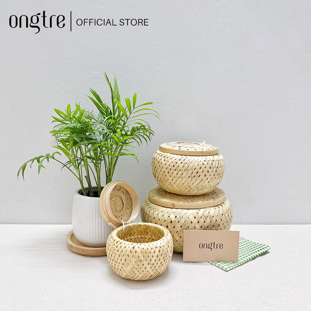 Hộp tre đan 2 lớp, có nắp đậy, đựng đồ, trang trí | ongtre® (Vietnam)