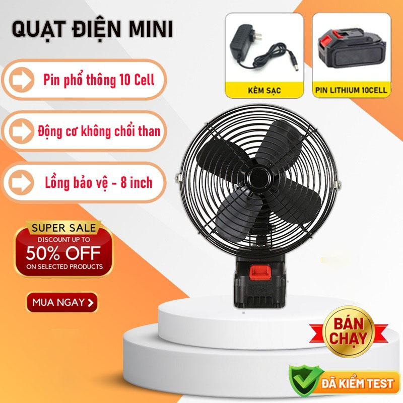 Quạt chạy pin makita 8inch; đường kính 22cm; chạy chân pin phổ thông Quạt dùng pin, quạt pin mini sạc dự phòng, quạt pin tích điện makita