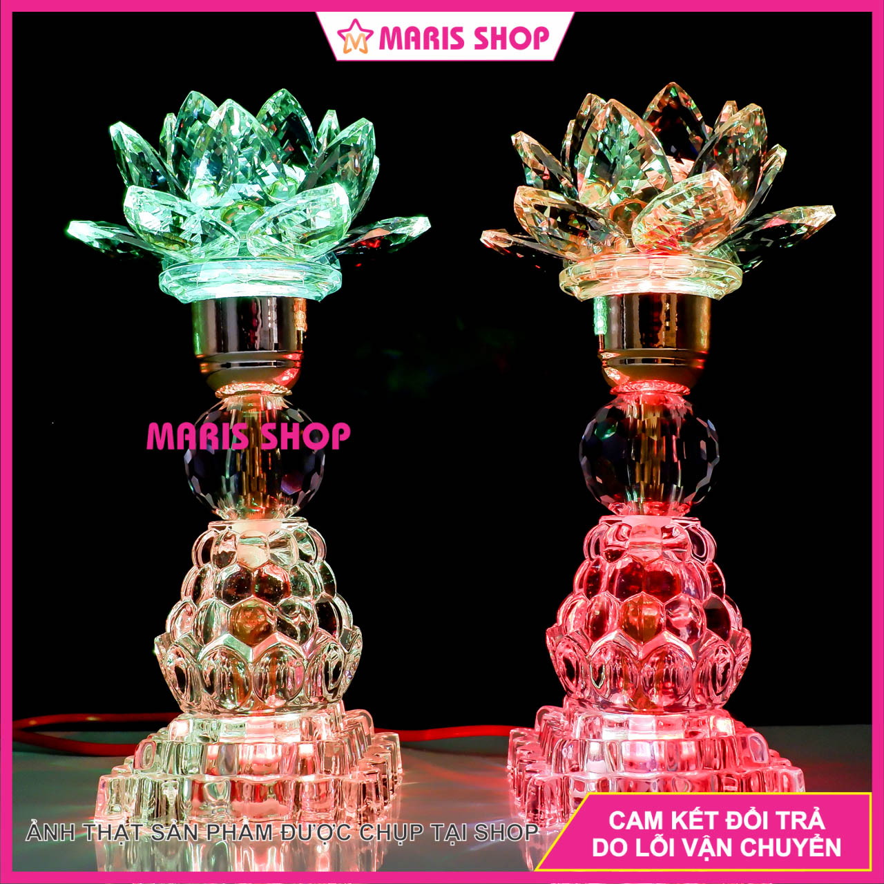 [Giá một cặp] Bộ 2 Đèn Bàn Thờ Sen Pha Lê Cao Cấp Nguyên Khối Để Bàn Thờ Phật, ông bà, gia tiên, đèn bàn thờ cúng đẹp [MRHT31]
