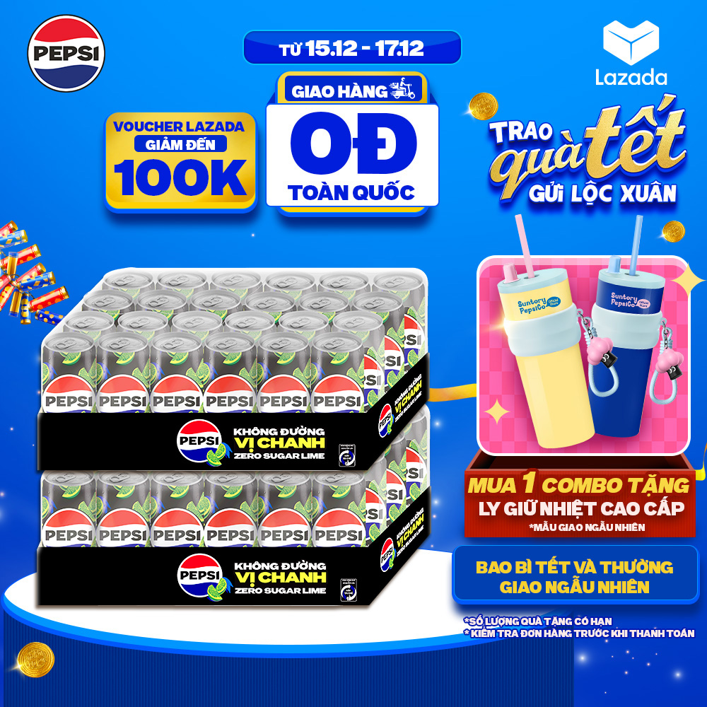  SALE 15.12  Combo 2 Thùng Pepsi Vị Chanh Không Calo Không Đường  320ml lon  