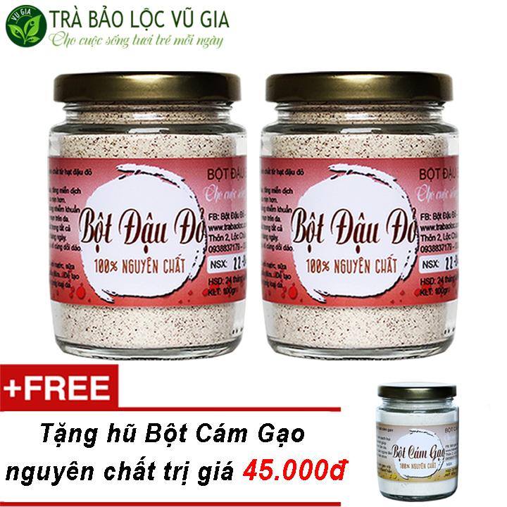 Combo 2 bột đậu đỏ nguyên chất bảo lộc 100g - vg farm + tặng bột cám gạo nguyên chất 100g