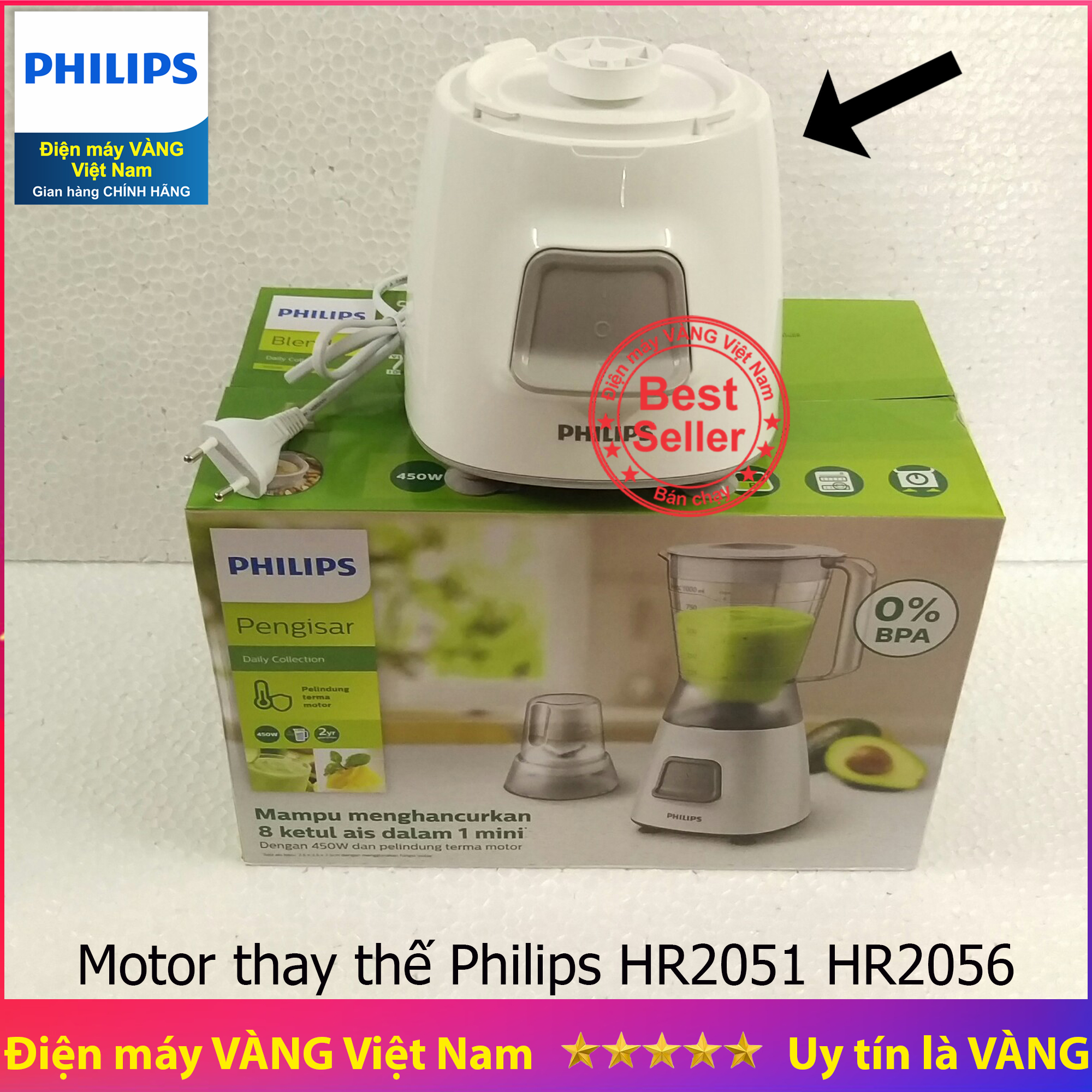 Phụ kiện máy xay sinh tố Philips HR2056 HR2051- Motor thay thế