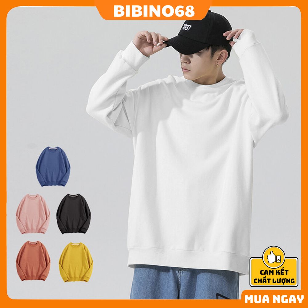 Áo nỉ sweater nam nữ form rộng unisex BIBINO68 Áo sweater nỉ dài tay phong cách hàn quốc cao cấp mùa