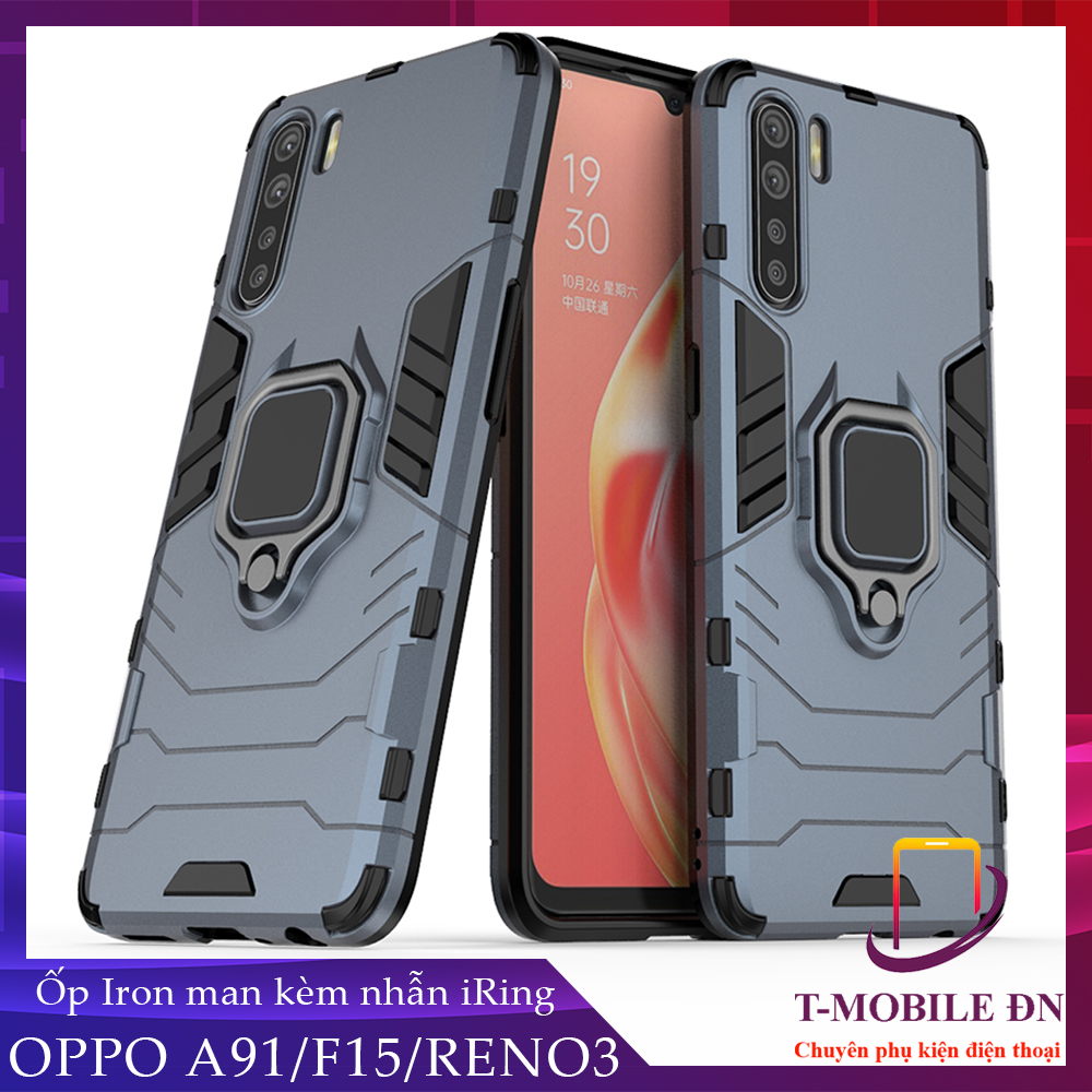 Ốp lưng Oppo A91 F15 Reno 3 chống sốc iron man kèm nhẫn iring Bảo vệ camera và chống xem video tiện lợi