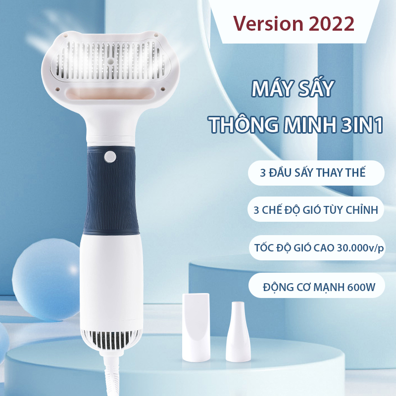 Máy sấy lông chó mèo đa năng 3 in 1 sấy lông thú cưng kiêm lược chải lông chó mèo, massage thú cưng