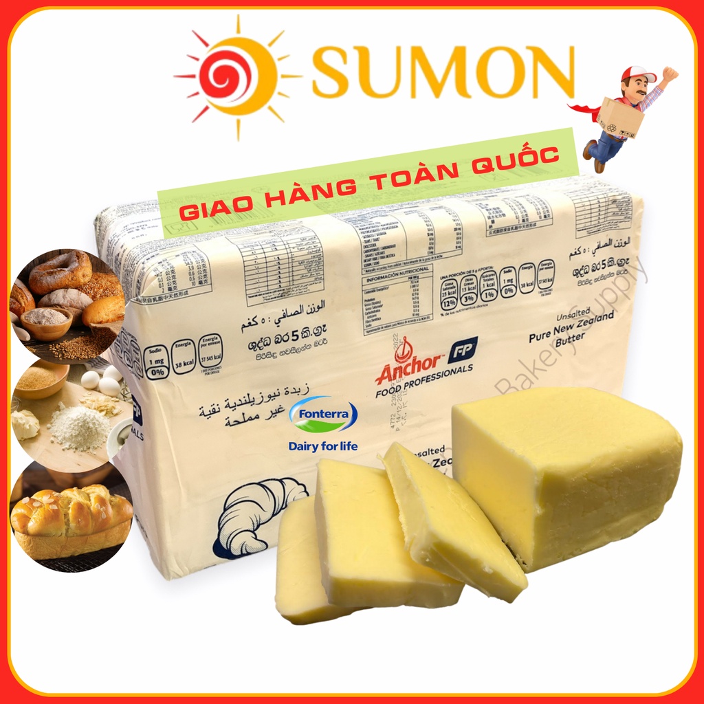 Bơ Lạt Anchor 1kg SUMON bơ Anchor, bơ nhạt Anchor được tách ra từ khối bơ chính hãng MS57