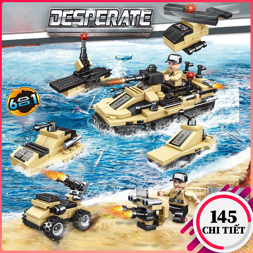 Bộ đồ chơi lắp ráp lego tàu chiến nâu 145 chi tiết, lắp ráp lego xe tăng, máy bay, tàu chiến, xe đua đồ chơi cho bé trai