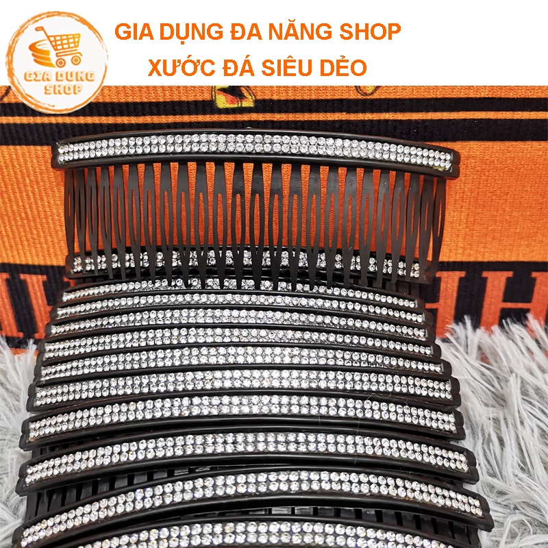 Cài tóc mái lược xước hai hàng đá siêu dẻo