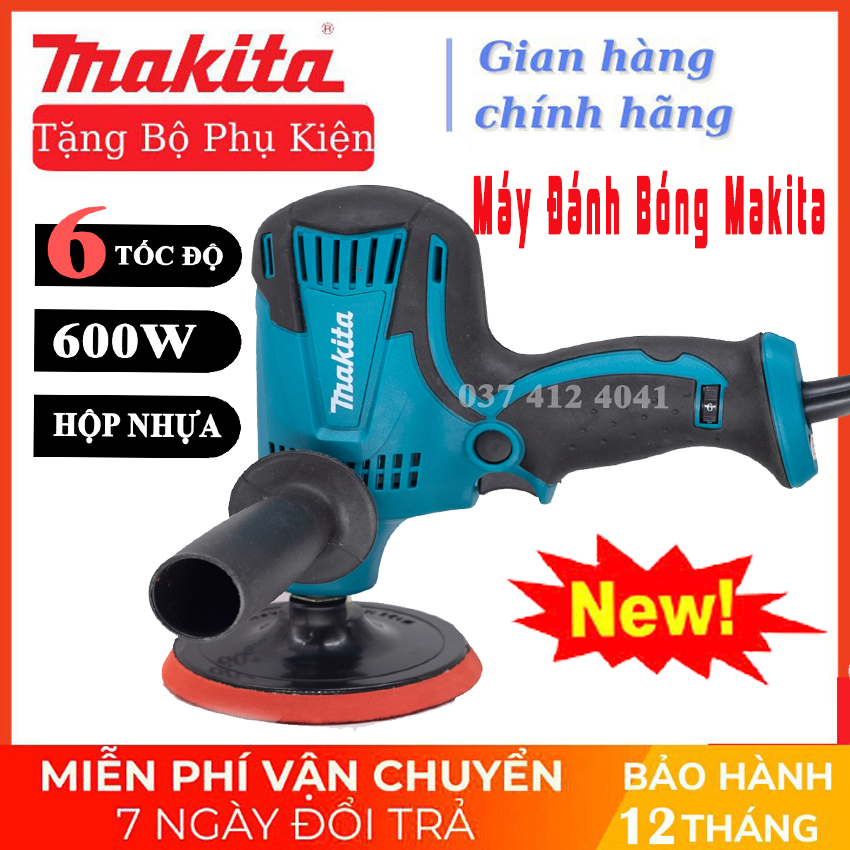 Máy đánh bóng cầm tay 6 tốc độ - máy đánh bóng xe hơi, ô tô, xe máy,... - máy đánh bóng ô tô makita gv6010 - đầy đủ phụ kiện - máy chà nhám ô tô, xe máy tiện lợi