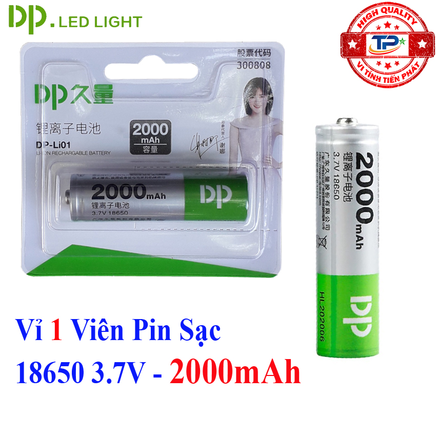 Vỉ 1 viên pin sạc 18650 3.7v 2000mah thương hiệu dp dp-li01 hàng chuẩn cao cấp
